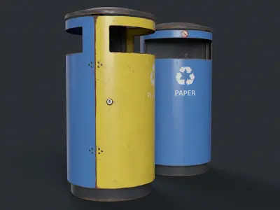 Street Trash Can 15 PBR Game Ready Low-poly 3D model