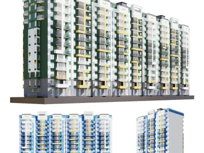Set of multi-story apartment buildings 3D model