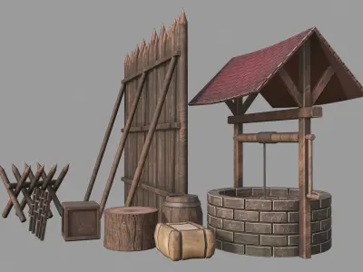 Medieval exterior assets Low-poly 3D model