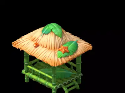 beach room thatched cottage 3D model