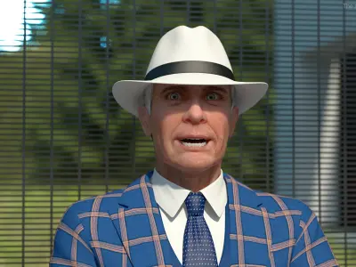  Elderly Gentleman in a Classic White Fedora Rigged for Cinema 4D 