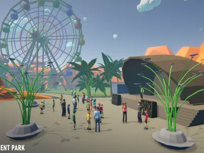 Amusement park - low poly style Low-poly 3D model