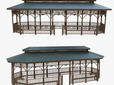 Wooden Garden Pergola Gazebo Arbor Collection 3D Model Pack