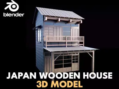 japanese wooden house Low-poly 3D model