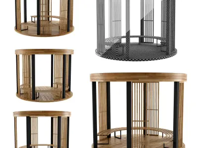 Gazebos set wooden gazebo with benches and tables 3D model