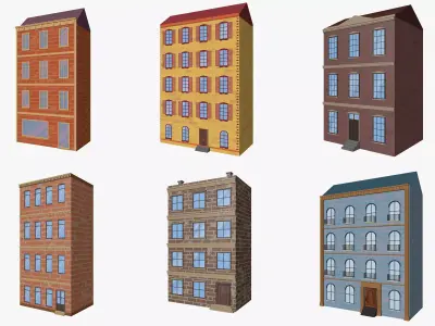 Cartoon Buildings Pack Low-poly 3D model