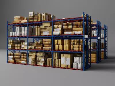 Industrial Warehouse Storage Racks with Goods Low-poly 3D model