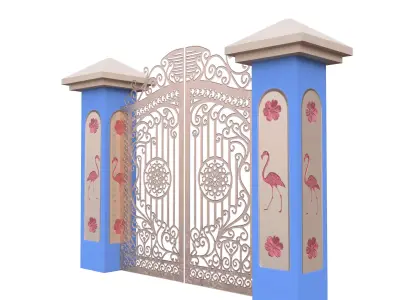 Decorative Ornate Garden Gate Low Poly PBR 3D Model Low-poly 3D model