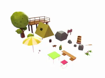 Cartoon Camping Pack Low-poly 3D model