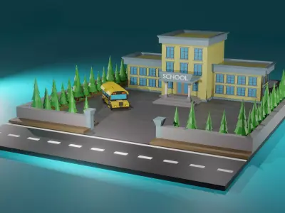 3D School Model Low Poly bus Low-poly 3D model