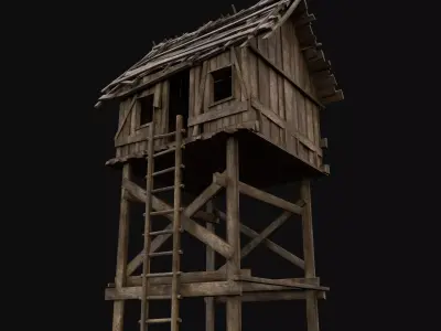 Next Gen AAA Wooden Medieval Watchtower Low-poly 3D model