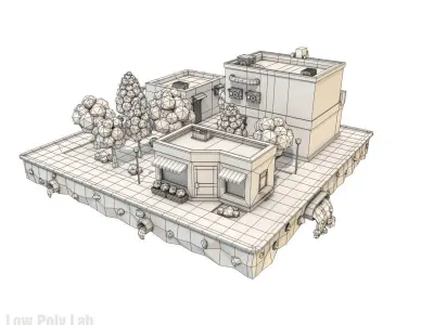 Cartoon City Block Cinema Low-poly 3D model