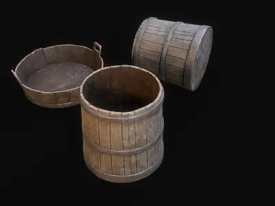 Medieval Washbowl and bucket Low-poly 3D model