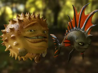 3D Fish Characters - Cartoon - Punker Fishes 3D model