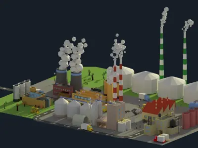 Low Poly Industrial Complex Pack Low-poly 3D model