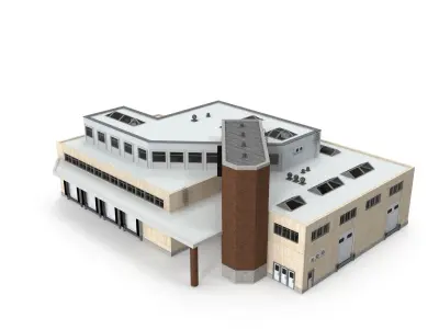 Cargo Building with Interior Low Poly Low-poly 3D model