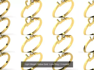 Light Weight Yellow Gold -Love Ring 3D Model Pack