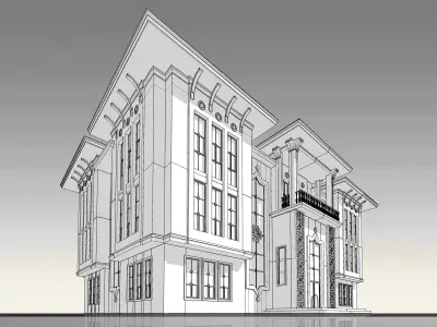 Old House Architectural 3d Model with Render Scene Low-poly 3D model