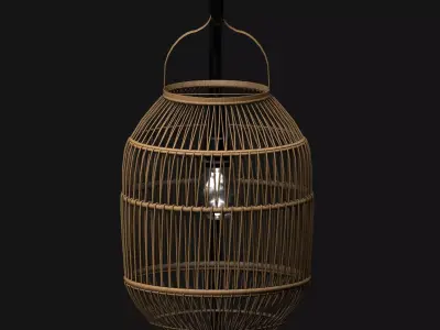 Modern Rattan Floor Lamp Low-poly 3D model