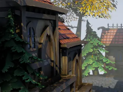 Medieval Village Low Poly - Animated Low-poly 3D model