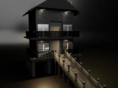 Floating House 3D model with textures Low-poly 3D model