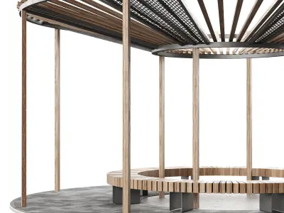 Set of pergolas gazebos canopies with swings benches 3D model