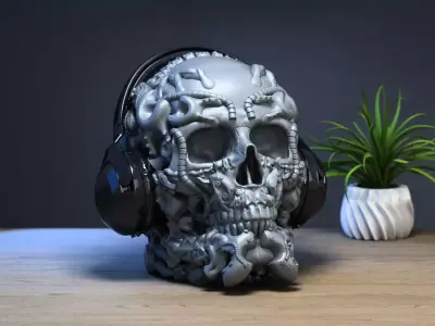 Robot Skull Headphone Stand  Cyborg Headset Stand  3D print model