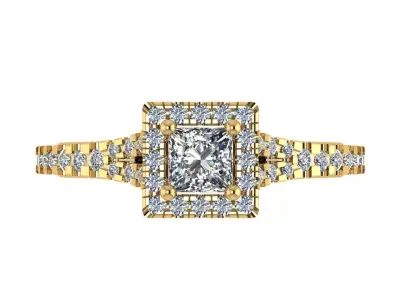 Ring110 halo diamond engagement ring in gold 3D print model