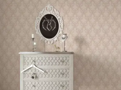 Elegant Beige Embossed Damask Wallpaper Texture