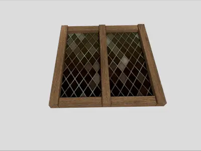 low poly window 5 wooden with glass panels Low-poly 3D model