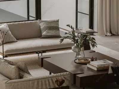 Wabi-sabi style living room Low-poly 3D model