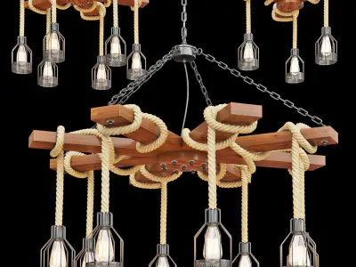 Wood Ceiling Lamp with Rope 3D model
