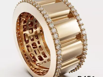 Wide Ribbed Halo Gold Ring 3D print model