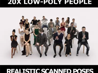  20x LOW POLY CASUAL ELEGANT SITTING WOMAN MAN PEOPLE CROWD 