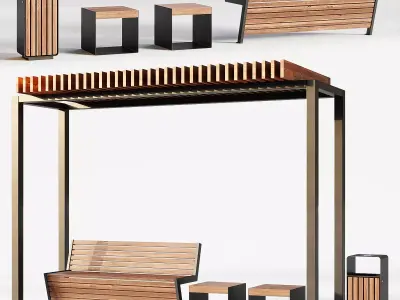 Improvement set bench pergola urn 3D model
