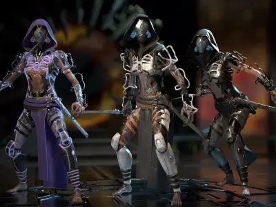 Biomechanical monster girl Low-poly 3D model