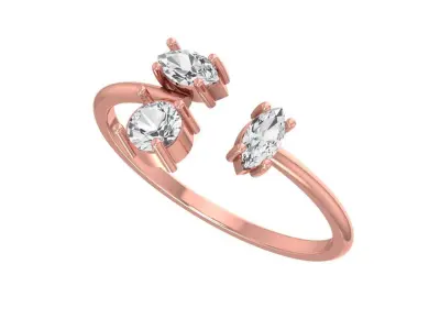 Three Stone Light Weight Band Ring 3D print model 2