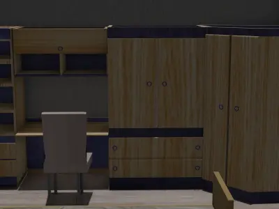 bedroom with desk and cupboards 3D model