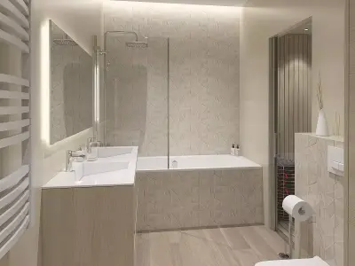 Cozy bathroom with decorative tiles 3D model
