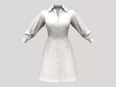 Long Sleeve Buttoned Up White Shirt Dress Low-poly 3D model