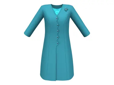 Blue Long Coat Dress Low-poly 3D model