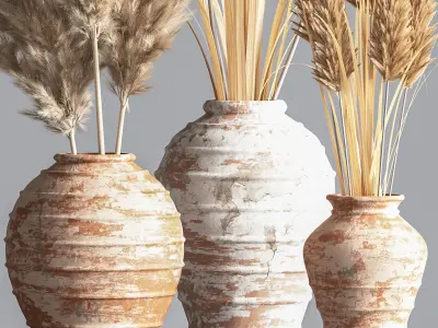 IndoorPlantSet10 dried grasses in vases 3D model