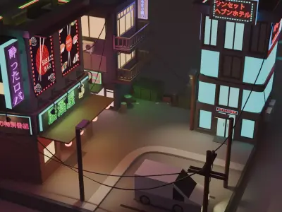 Isometric City Night Low-poly 3D model