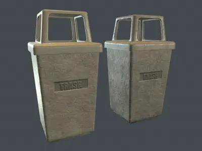 Concrete Trash Bin PBR Game Ready Low-poly 3D model