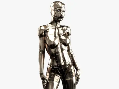 Rigged SILVER DROID Female 3D model
