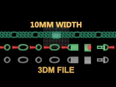 Figaro Cuban Chain Link Rounded Frame 10mm Width  3D print model