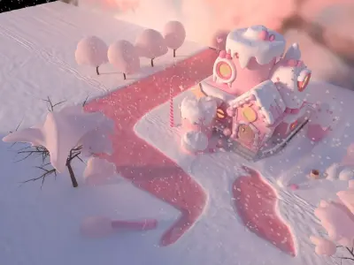 Cartoon Snowy Cabin  Low-poly 3D model