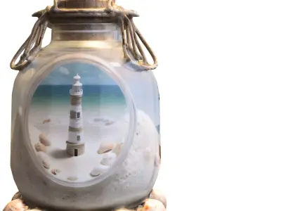 Coastal Lighthouse in Glass Jar Low-poly 3D model
