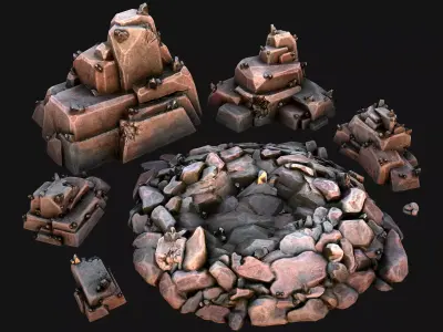 Deposits of Tin Ore Stones and Rocks Low-poly 3D model