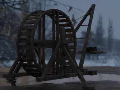 Medieval Treadmill Crane Low-poly 3D model